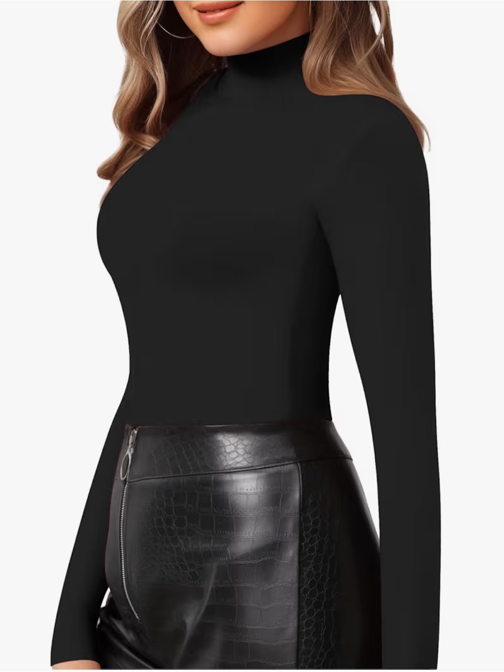 bp Black Mock Neck Long Sleeve Top